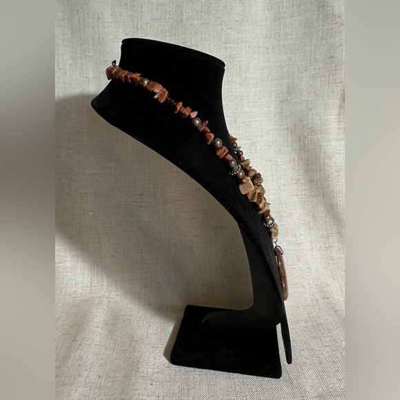 Red Sesame Jasper Gemstone Goldstone Large Heart Pendant Necklace Boho Chunky - Picture 9 of 11